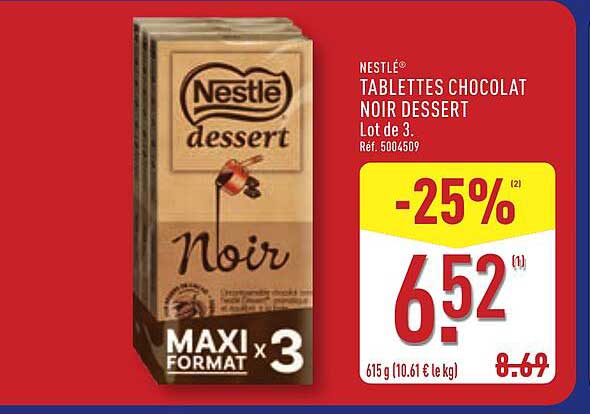 NESTLÉ TABLETTES CHOCOLAT NOIR DESSERT Lot de 3. Réf. 5004509