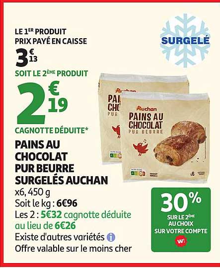 PAINS AU CHOCOLAT PUR BEURRE SURGELÉS AUCHAN