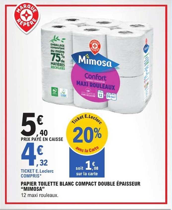 PAPIER TOILETTE BLANC COMPACT DOUBLE ÉPAISSEUR “MIMOSA”