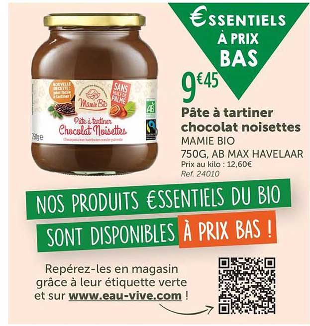 Pâte à tartiner chocolat noisettes MAMIE BIO 750G, AB MAX HAVELAAR