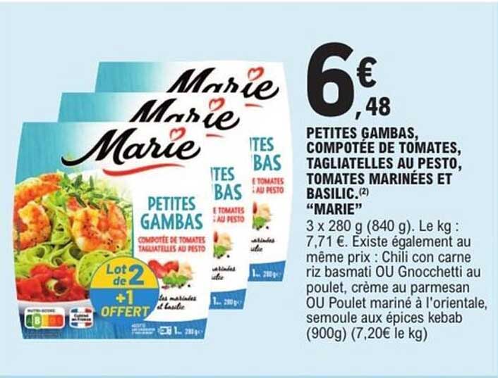 PETITES GAMBAS, COMPOTÉE DE TOMATES, TAGLIATELLES AU PESTO, TOMATES MARINÉES ET BASILIC “MARIE”