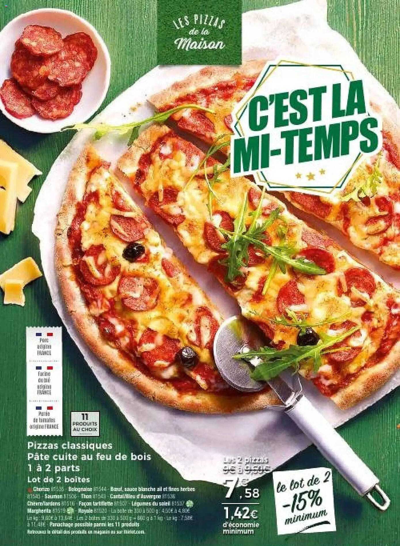 Pizzas classiques Pâte cuite au feu de bois 1 à 2 parts Lot de 2 boites