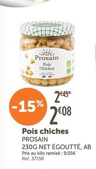 Pois chiches PROSAIN 230G NET ÉGOUTTÉ, AB