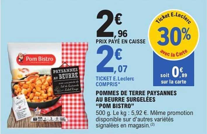 POMMES DE TERRE PAYSANNES AU BEURRE SURGELÉES “POM BISTRO”