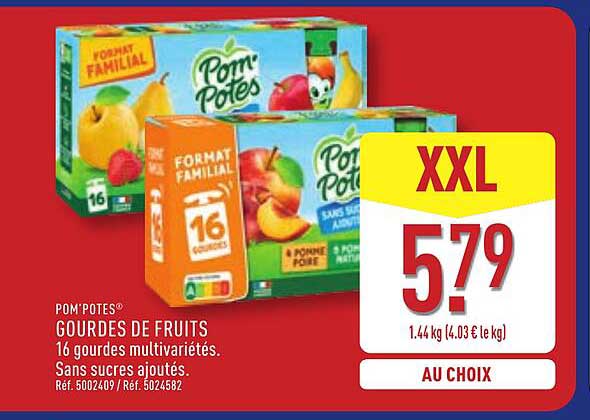POM’POTES® GOURDES DE FRUITS 16 gourdes multivariétés. Sans sucres ajoutés.
