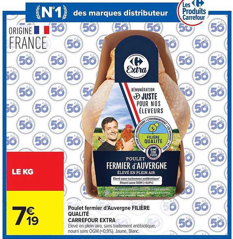 Poulet fermier d'Auvergne FILIÈRE QUALITÉ CARREFOUR EXTRA
