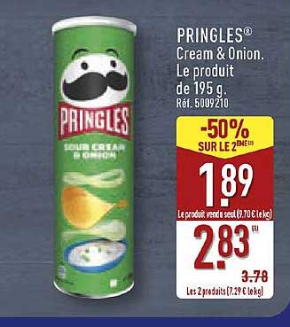 PRINGLES® Cream & Onion. Le produit de 195 g. Réf. 5009210
