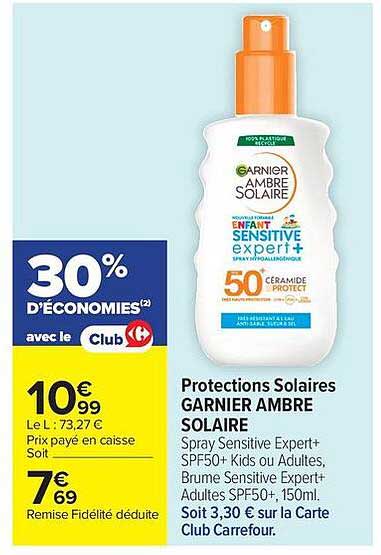 Protections Solaires GARNIER AMBRE SOLAIRE Spray Sensitive Expert+ SPF50+ Kids ou Adultes, Brume Sensitive Expert+ Adultes SPF50+, 150ml.