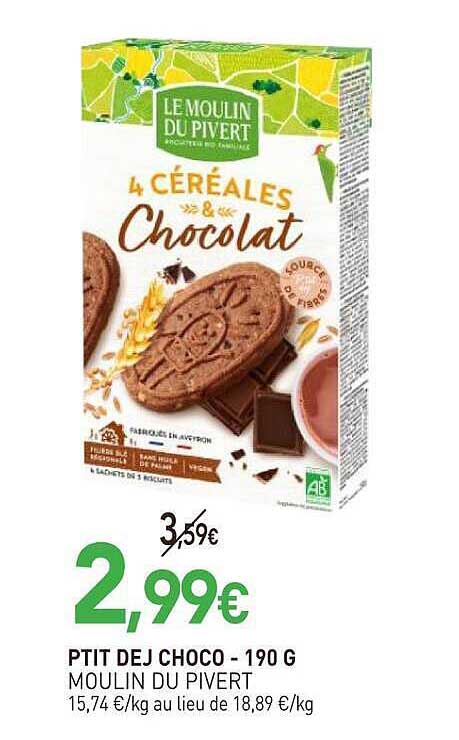 PTIT DEJ CHOCO - 190 G MOULIN DU PIVERT
