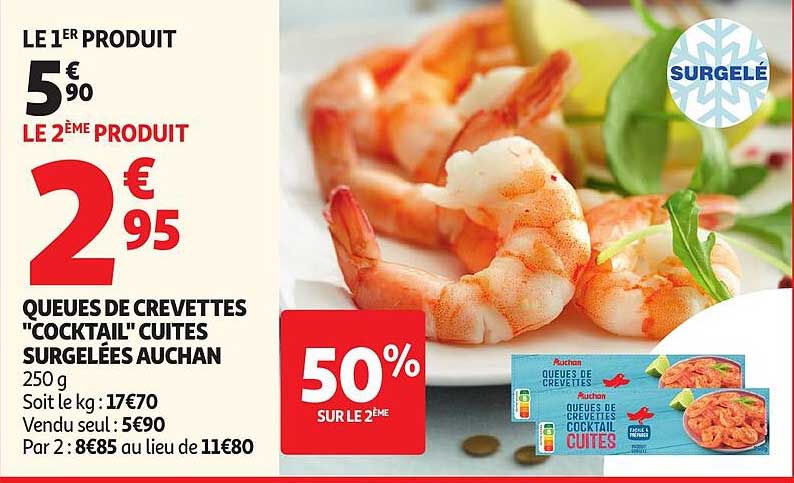 QUEUES DE CREVETTES "COCKTAIL" CUITES SURGELÉES AUCHAN