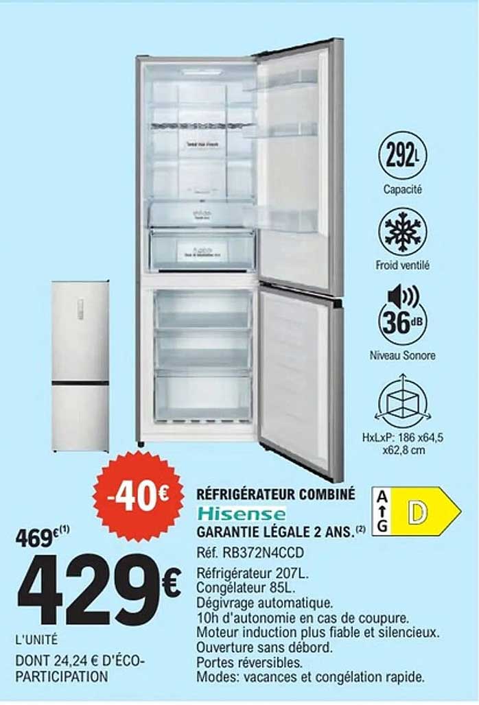 RÉFRIGÉRATEUR COMBINÉ Hisense GARANTIE LÉGALE 2 ANS.