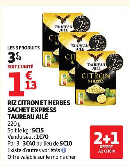 RIZ CITRON ET HERBES SACHET EXPRESS TAUREAU AILÉ