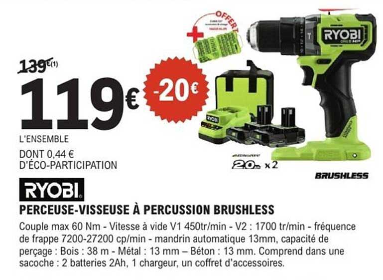 RYOBI PERCEUSE-VISSEUSE À PERCUSSION BRUSHLESS