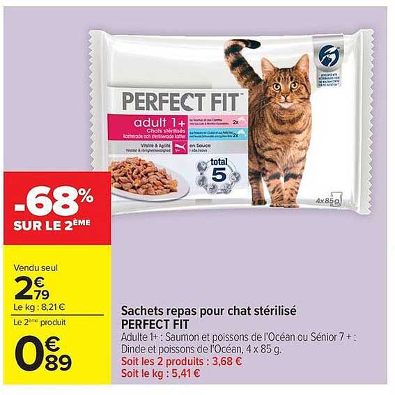 Sachets repas pour chat stérilisé PERFECT FIT