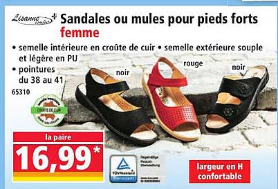 Sandales ou mules pour pieds forts femme