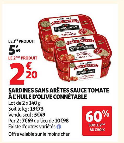 SARDINES SANS ARÊTES SAUCE TOMATE À L'HUILE D'OLIVE CONNÉTABLE
