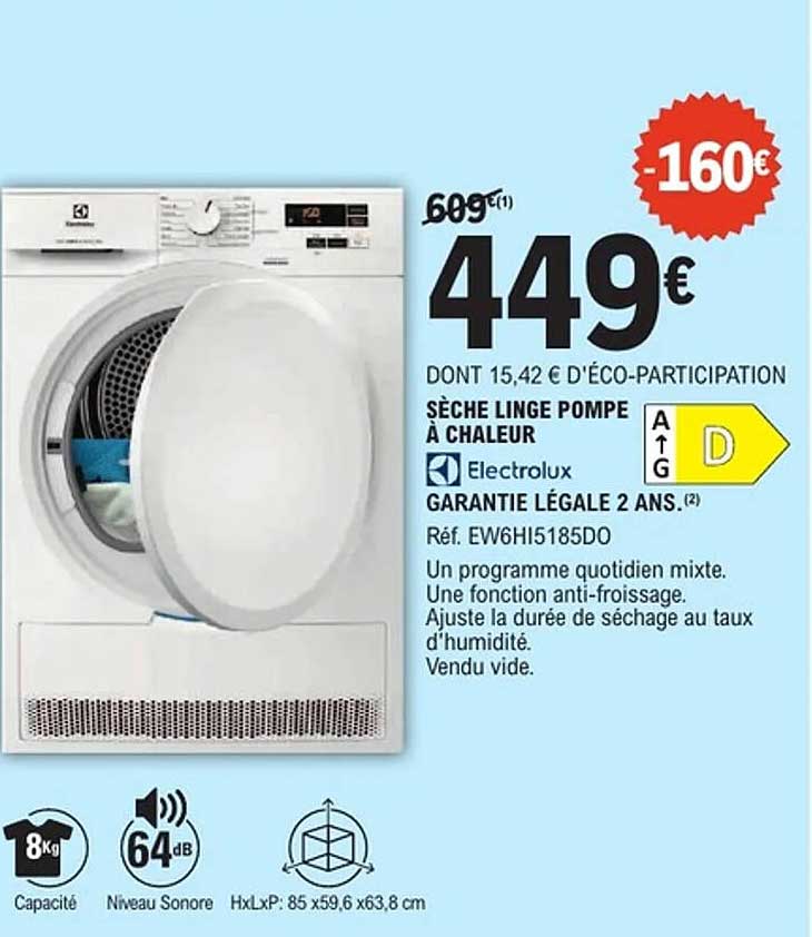 SÈCHE LINGE POMPE À CHALEUR Electrolux