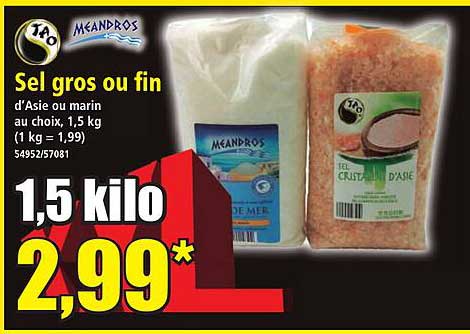 Sel gros ou fin d’Asie ou marin au choix, 1,5 kg