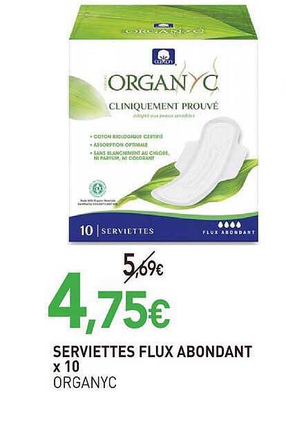 SERVIETTES FLUX ABONDANT x 10 ORGANYC