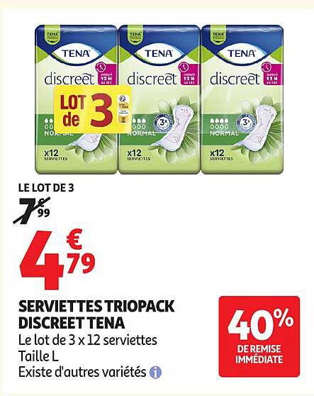 SERVIETTES TRIOPACK DISCREET TENA
