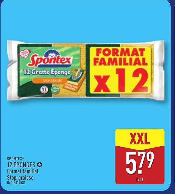 SPONTEX 12 ÉPONGES Format familial. Stop-graisse.