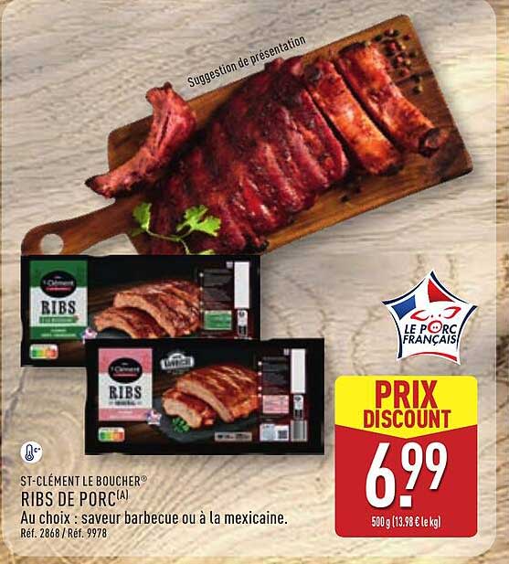 ST-CLÉMENT LE BOUCHER® RIBS DE PORC(A) Au choix : saveur barbecue ou à la mexicaine.
