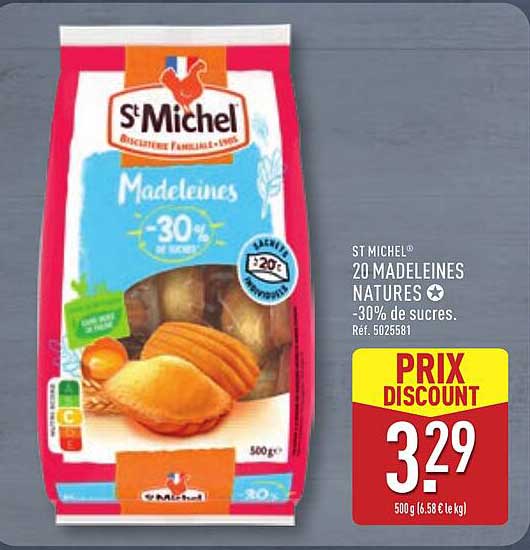 ST MICHEL 20 MADELEINES NATURES -30% de sucres.