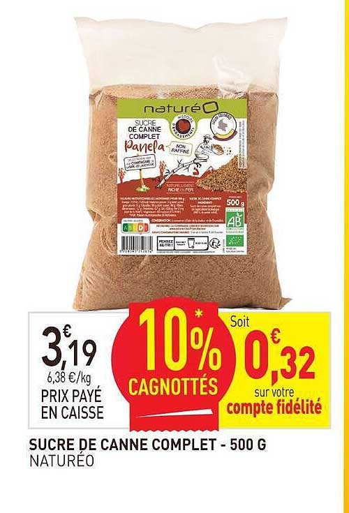 SUCRE DE CANNE COMPLET - 500 G NATURÉO