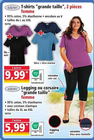 T-shirts “grande taille”, 2 pièces femme