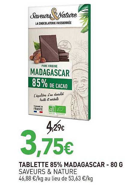 TABLETTE 85% MADAGASCAR - 80 G SAVEURS & NATURE