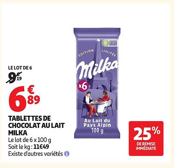 TABLETTES DE CHOCOLAT AU LAIT MILKA