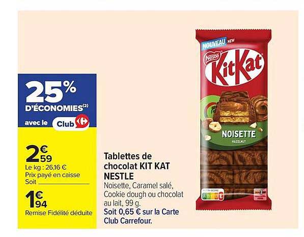 Tablettes de chocolat KIT KAT NESTLE