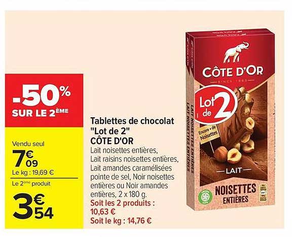 Tablettes de chocolat "Lot de 2" CÔTE D'OR