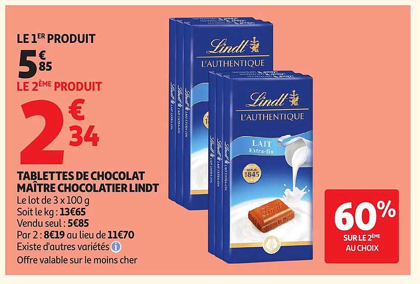TABLETTES DE CHOCOLAT MAÎTRE CHOCOLATIER LINDT