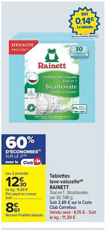 Tablettes lave-vaisselle RAINETT Tout en 1 : Bicarbonate