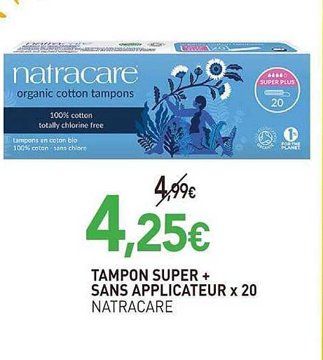 TAMPON SUPER + SANS APPLICATEUR x 20 NATRACARE