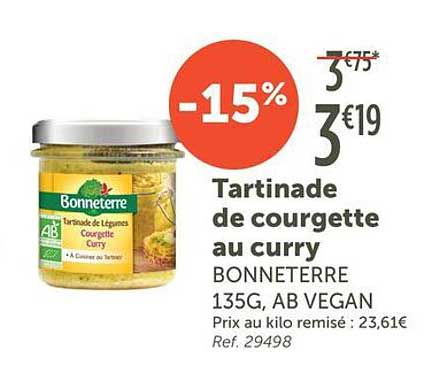 Tartinade de courgette au curry BONNETERRE 135G, AB VEGAN