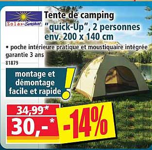 Tente de camping "quick-Up" 2 personnes env. 200 x 140 cm