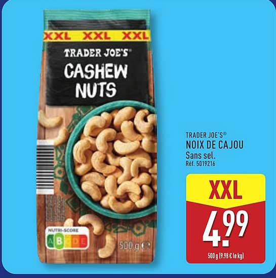 TRADER JOE'S NOIX DE CAJOU Sans sel.