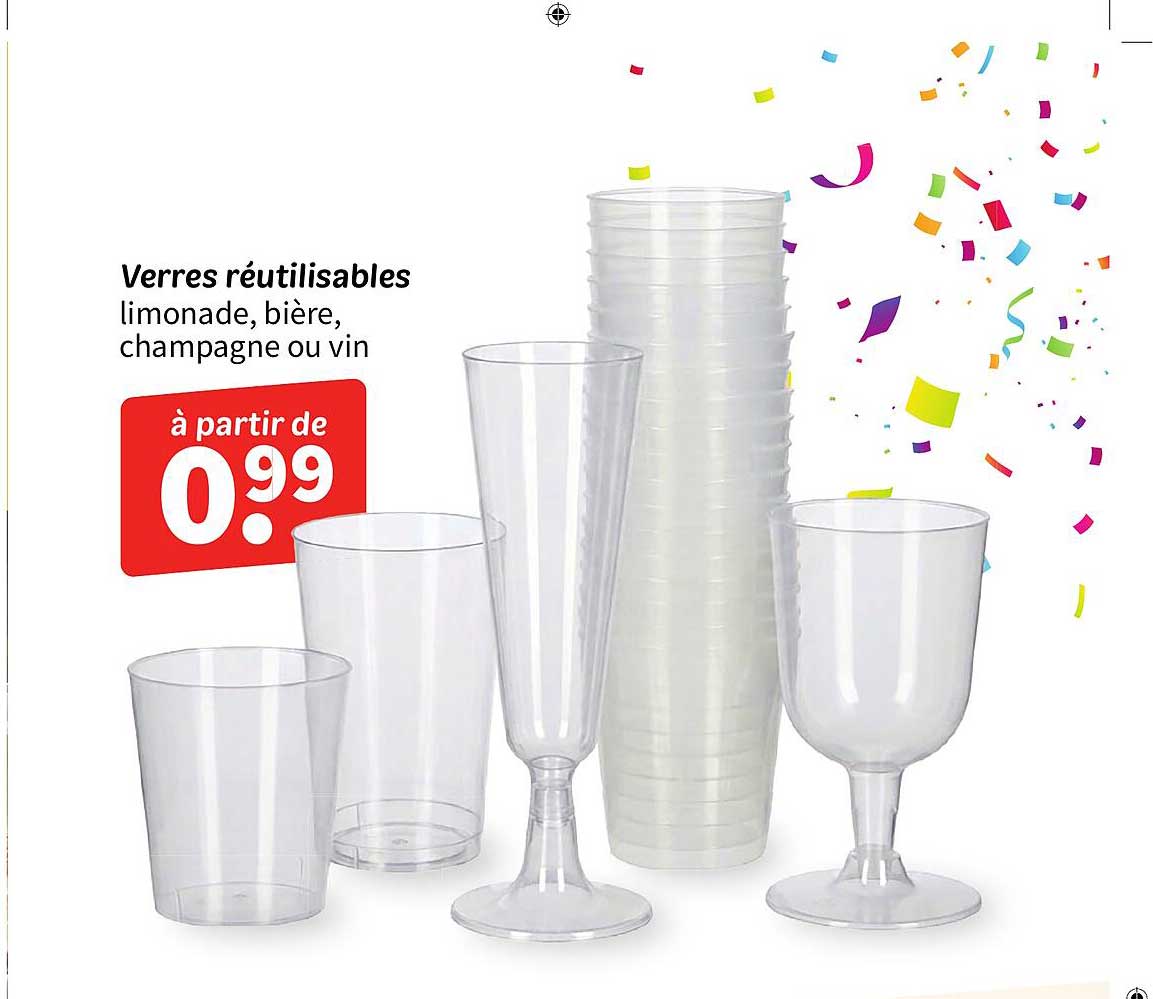 Verres réutilisables limonade, bière, champagne ou vin
