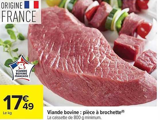 Viande bovine : pièce à brochette(f)