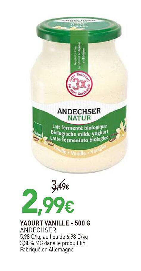 YAOURT VANILLE - 500 G ANDECHSER