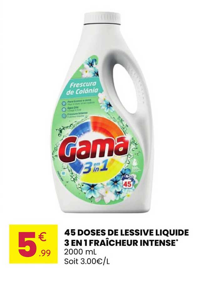 45 DOSES DE LESSIVE LIQUIDE 3 EN 1 FRAÎCHEUR INTENSE*