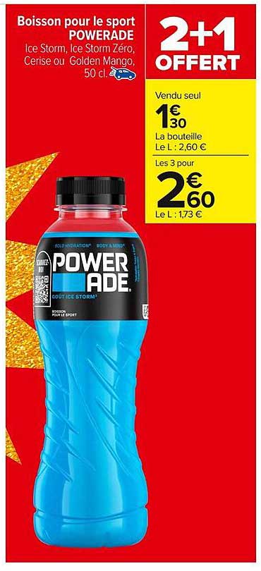 Boisson pour le sport POWERADE Ice Storm, Ice Storm Zéro, Cerise ou Golden Mango, 50 cl - 2+1 OFFERT