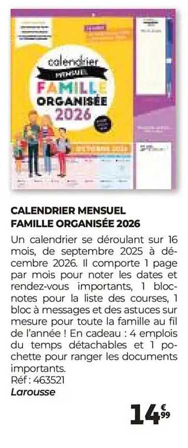 CALENDRIER MENSUEL FAMILLE ORGANISÉE 2026