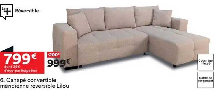 Canaapé convertible méridienne réversible Lilou