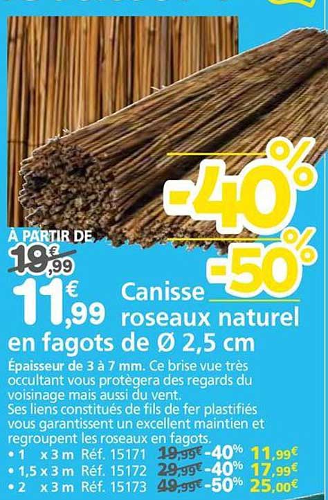 Canisse roseaux naturel en fagots de Ø 2,5 cm