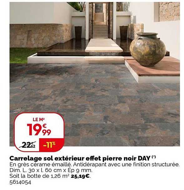 Carrelage sol extérieur effet pierre noir DAY