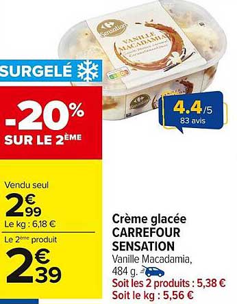 Crème glacée CARREFOUR SENSATION Vanille Macadamia, 484 g