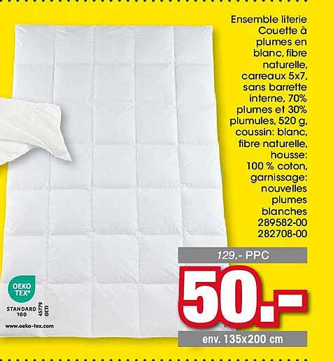 Ensemble literie Couette à plumes en blanc, fibre naturelle